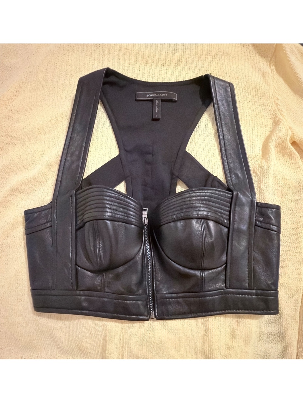BCBGMAXAZRIA Mante Black Lamb Leather Corset Top S - Picture 2 of 6